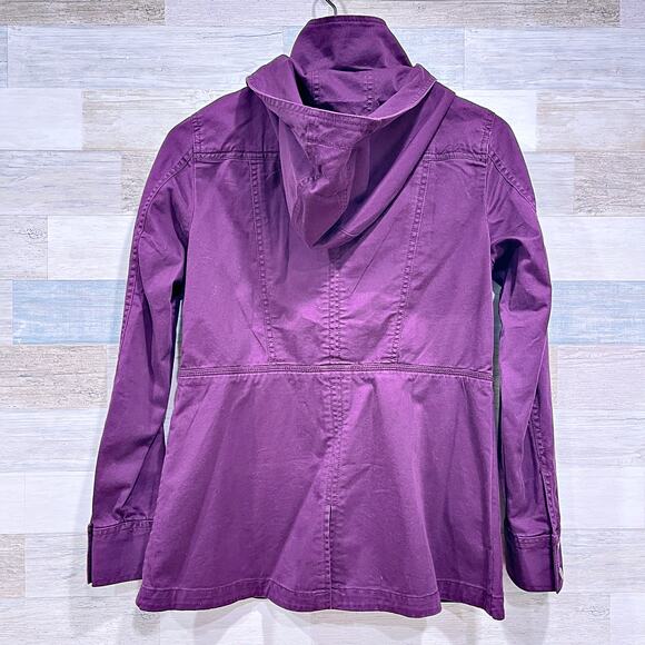 LOFT Hooded Utility Field Jacket Purple Snap Button Unlined Cotton Womens XS - Picture 3 of 6